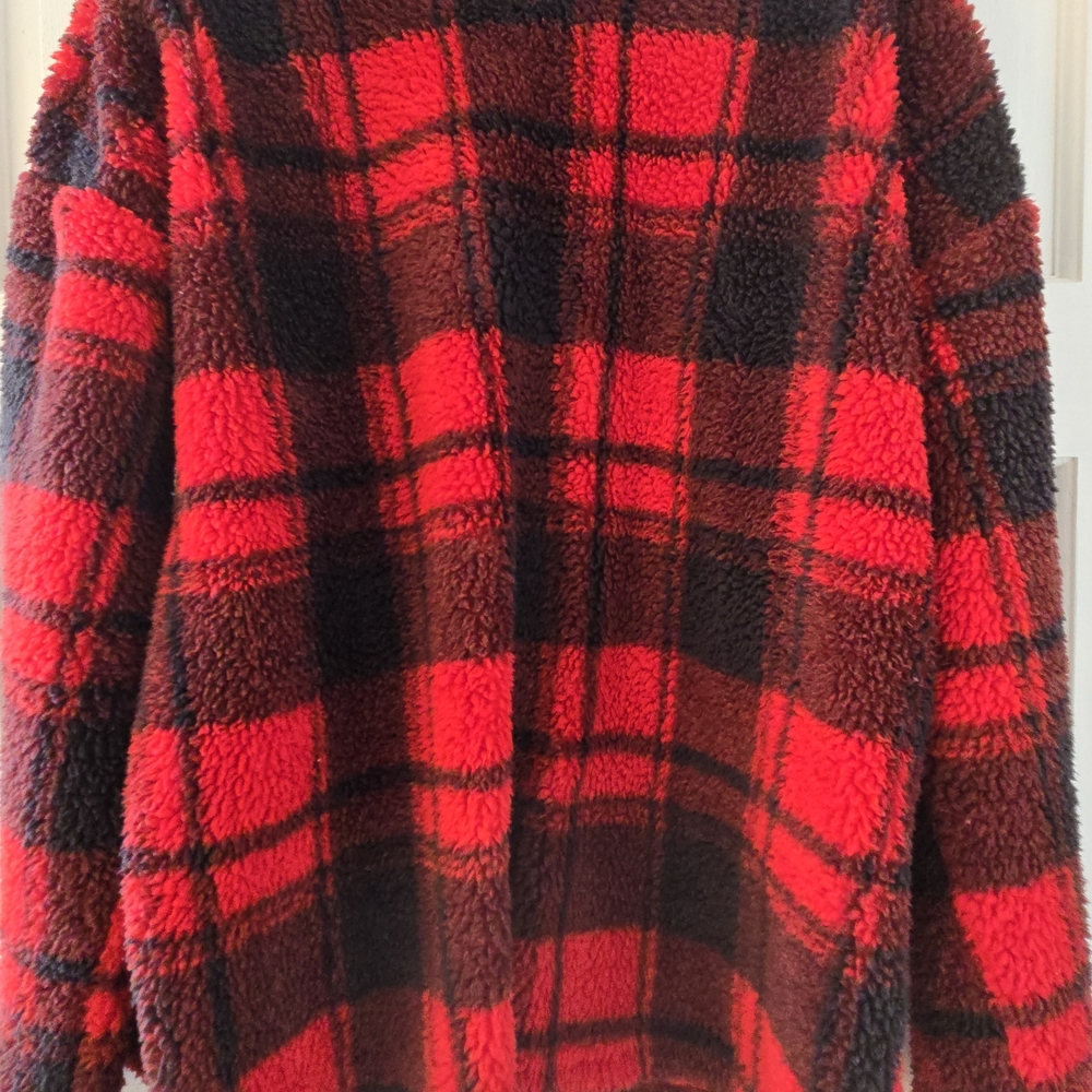 Maurices Red and Black Plaid Sherpa Top